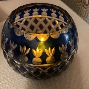 Votive , Stunning Vintage cobalt cut glass fairy votive candle holder.  Romantic